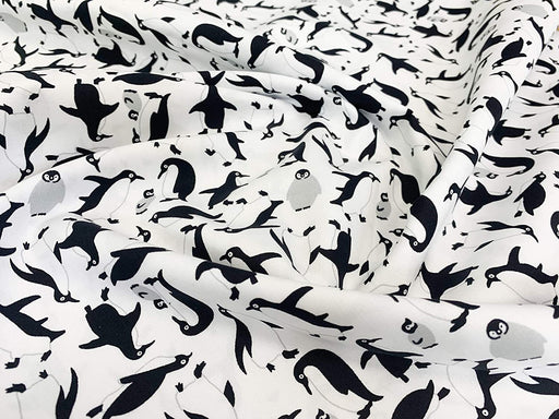 1M 100% Cotton Poplin Penguins on White 110cm (45 inches)