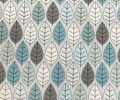 1 metre  100% Cotton Leaf Print Fabric x 112cm / 45" - blues and grey