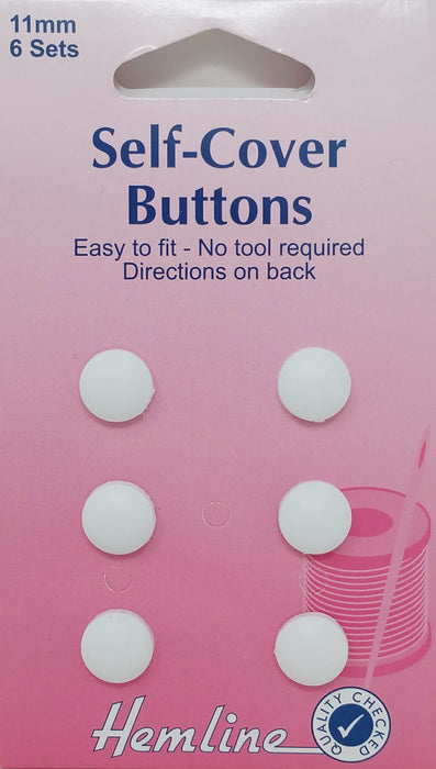 Self Cover Buttons - 6 Buttons x 11mm - Choice of White Nylon or Silver Metal Top