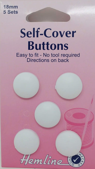White Self Cover Buttons - 5 Buttons x 18mm