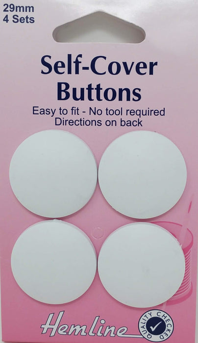 White Nylon Self Cover Buttons - 4 Buttons x 29mm