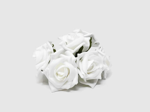6 Head Foam Rose Bunch - White
