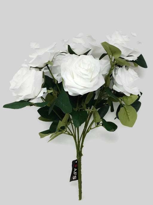 10 Head Open Rose Bush x 44cm - White