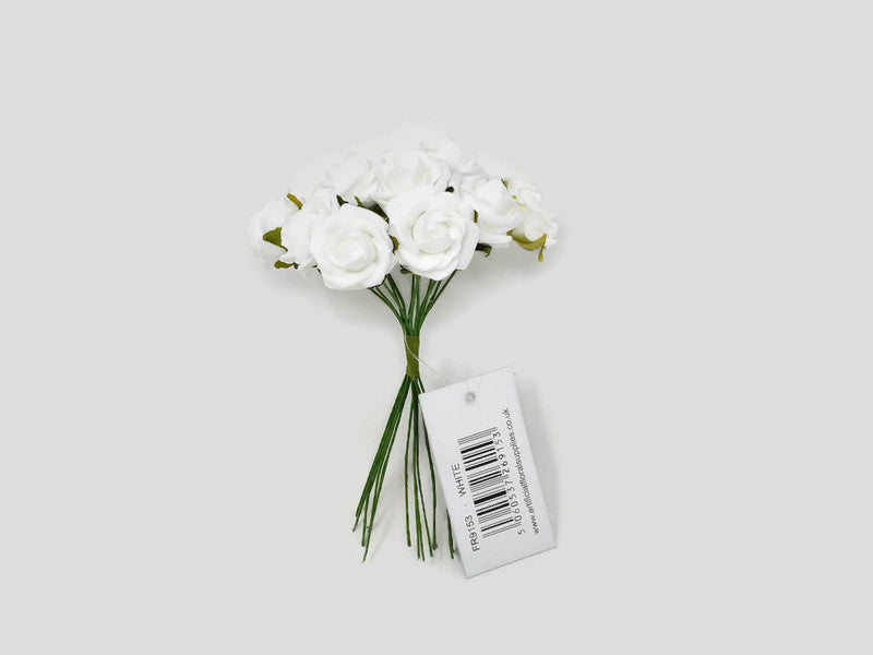 12 Miniature Foam Roses - White