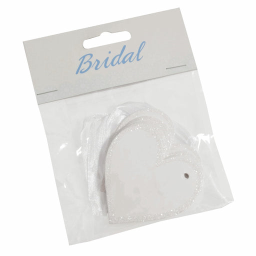 Heart Tags with Glitter Edging & Ribbon Ties - Pack of 10 - White