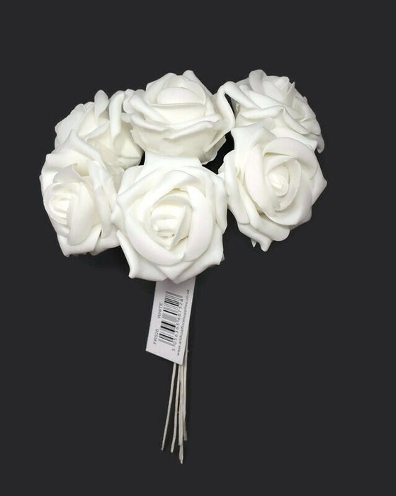 6 Stem Foam Roses - All White