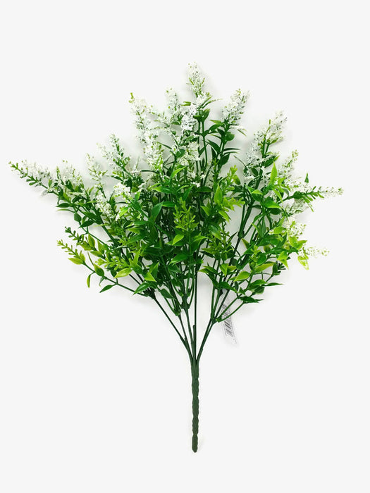 Green Leaf & White Wild Seed Bush x 35cm