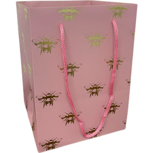 Flower Bag With Rope Handle x 10 - Pink with Gold Bee