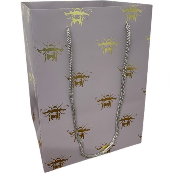 Flower Bag With Rope Handle x 10 - Grey with Gold Bee