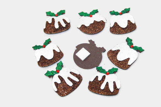 Christmas Pudding & Holly Glitter Stickers x 8